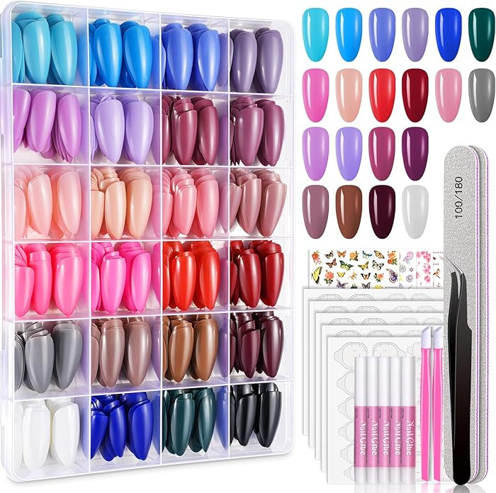 TsMADDTs Press On Nails Almond, 24 Colors 720PCS Short Fake Nails with Glues, Stickers, Tweezer f... | Amazon (US)