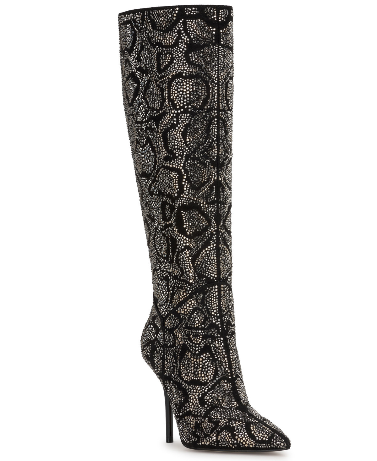 Jessica Simpson Women's Lovienn Rhinestone Stiletto Knee-High Wide-Calf Dress Boots - Black Snake Rhinestone | Macy's