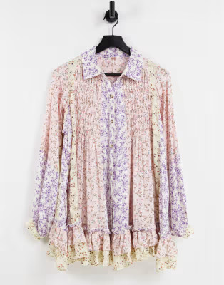 Free People lost in you printed tunic shirt with peplum hem in ditsy patchwork print | ASOS (Global)