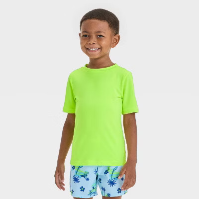 Baby Boys' Short Sleeve Rash Guard Top - Cat & Jack™ Lime Green 18M: UPF 50+, Recycled Polyester, Fit | Target
