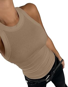 CHICME Womens Summer Sleeveless Tank Top Casual Ribbed Racerback Basic Fitted Thick Strap Shirts ... | Amazon (US)