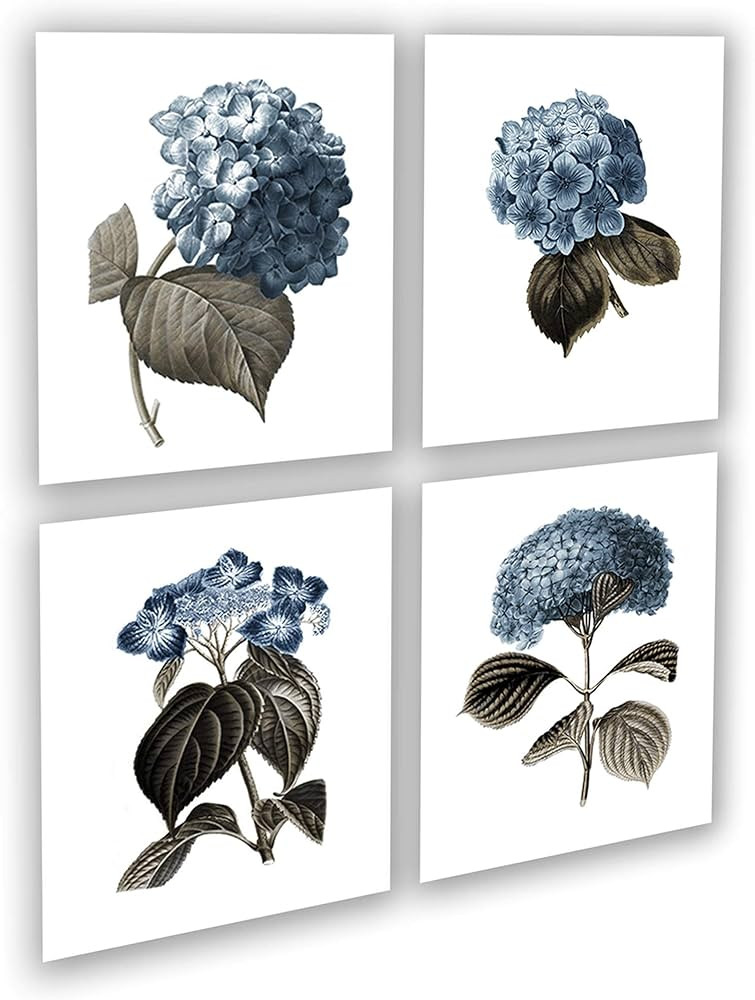 Gnosis Picture Archive Blue Hydrangea Flowers Botanical Prints Set of 4 Unframed Farmhouse Decor ... | Amazon (US)