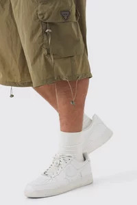 Plus Crinkle Nylon Cargo Parachute Shorts In Khaki | boohooMAN (US & Canada)