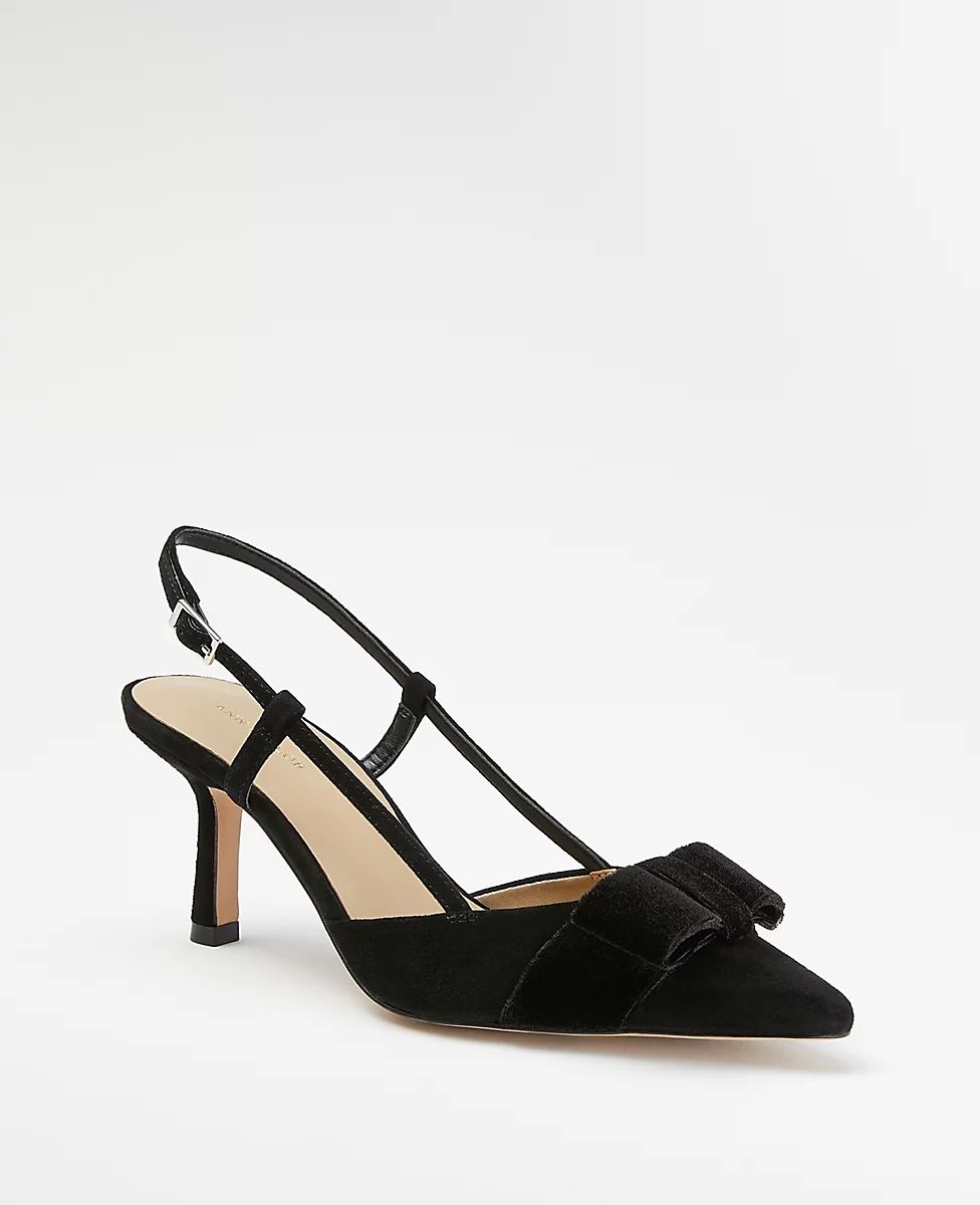 Suede Bow Slingback Pumps | Ann Taylor (US)