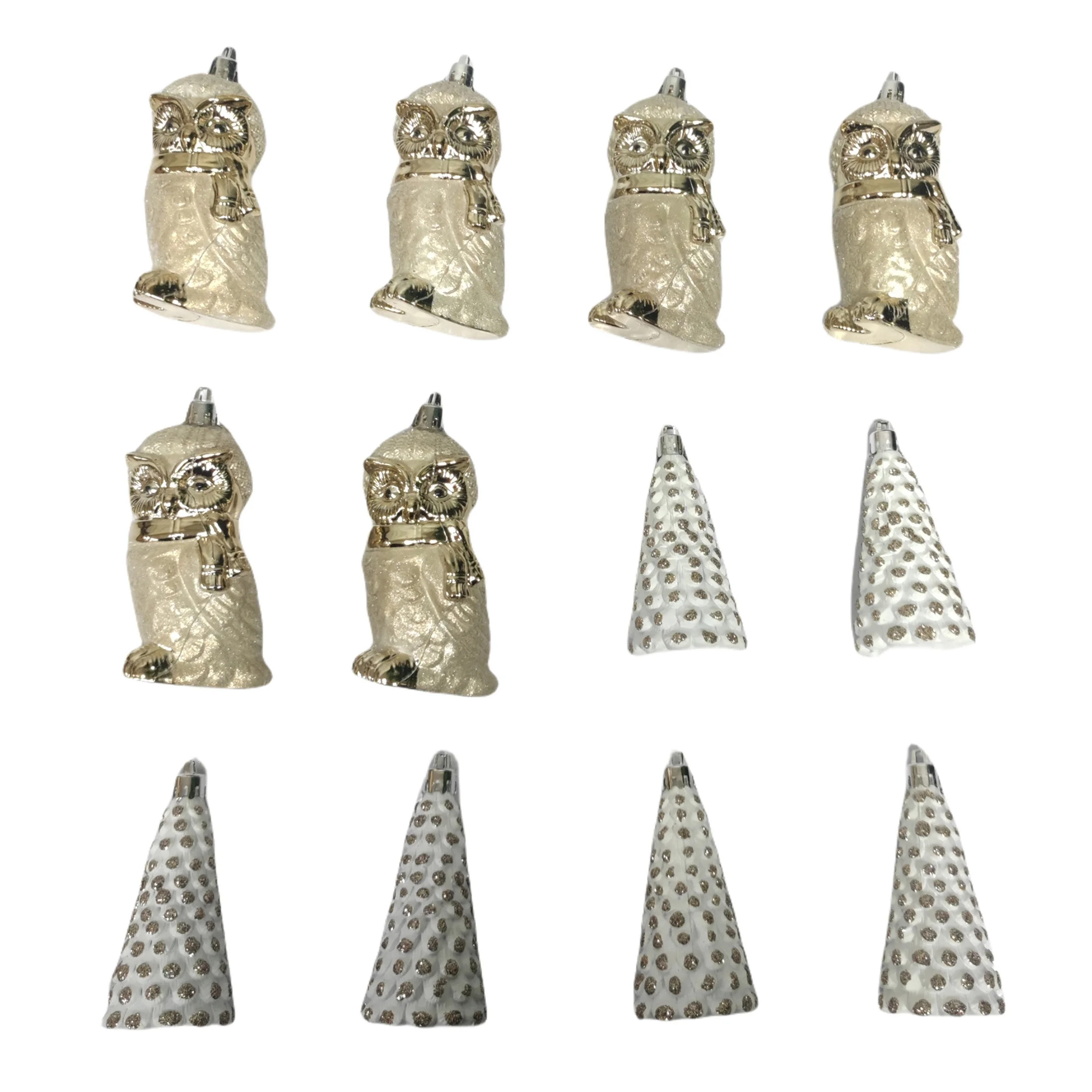 Champagne & White Tree and Owl Icon-Shaped Shatterproof Christmas Ornaments, 12 Count, by Holiday... | Walmart (US)