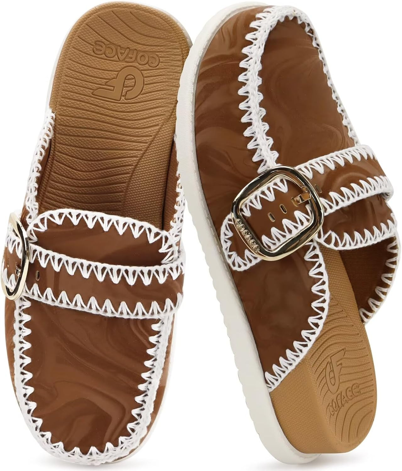 COFACE Womens Sandals Closed Toe Backless Fashion Striped Women's Mules Clogs Walking Slides for Women Comfortable Cushioned Size 6-12 | Amazon (US)