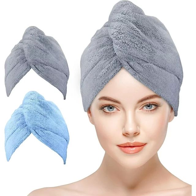 Bathwe Hair Towel Wrap for Women 2 Pack, Ultra Absorbent Twist Hair Turban Drying Cap Hair Wrap, ... | Walmart (US)
