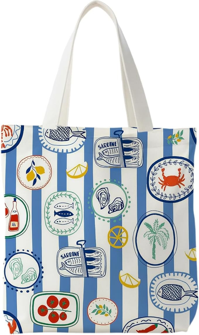 NATSUNO Canned Sardines Tote Bag,Fish Gifts for Women,Western Tote Bags for Women,Reusable Grocer... | Amazon (US)