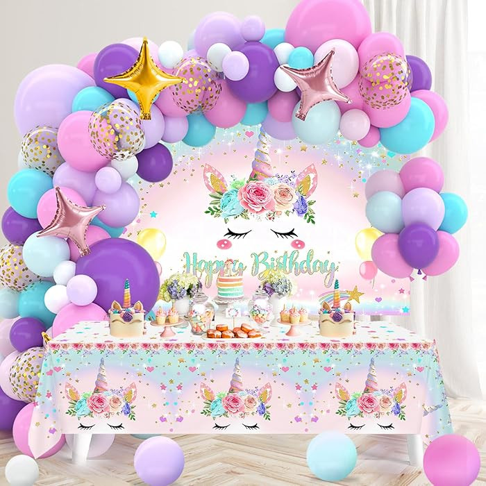 Unicorn Birthday Decorations for Girls,118pcs Unicorn Theme Party Supplies with Balloon Garland A... | Amazon (US)