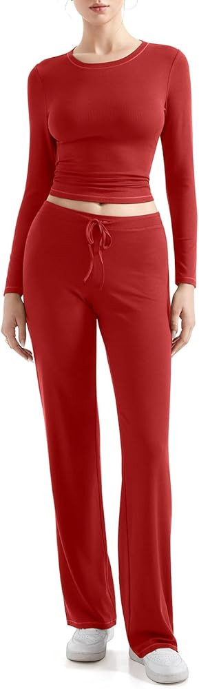 SUUKSESS Women 2 Piece Lounge Matching Sets Going Out Straight Wide Leg Pants | Amazon (US)
