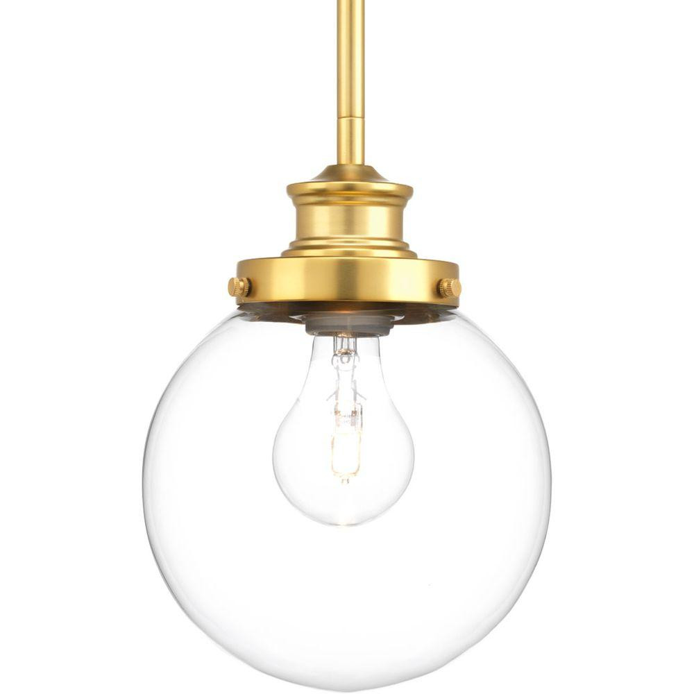 Progress Lighting Penn 6.88 in. 1-Light Natural Brass Mini Pendant with Clear Glass-P5067-137 - The  | The Home Depot