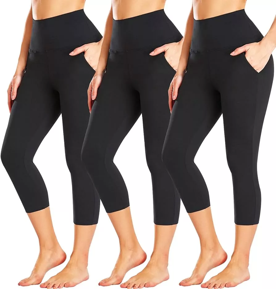 NEW YOUNG 3 Pack Plus Size Leggings with Pockets for Women High