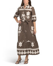 Made In Italy Three-quarter Sleeve Border Print Maxi Dress With Belt | Casual Dresses  | Marshall... | Marshalls