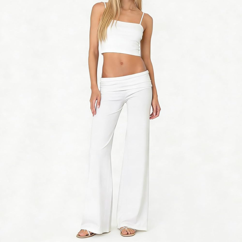 FOMOYUU Lounge Yoga Pants for Women Fold Over Low Waist Wide Leg Sweatpants Flare Leggings Bell B... | Amazon (US)