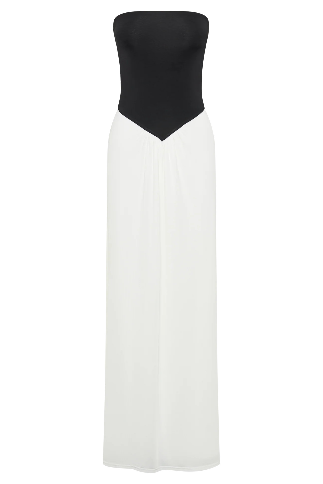 Ruby Strapless Slinky Maxi Dress - Black/White | MESHKI US