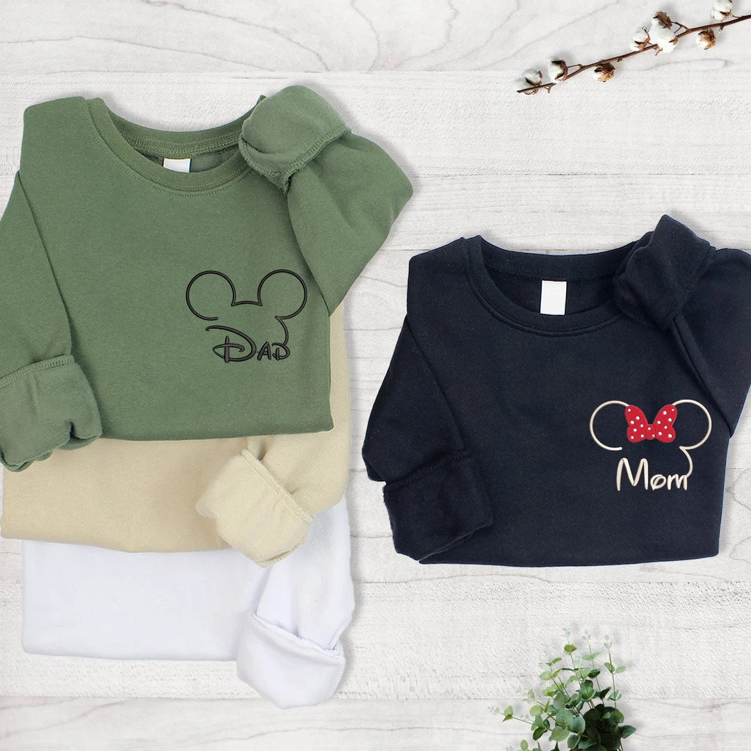 Embroidered Mickey & Minnie Pocket Sweatshirt Disney Dad Mom Custom Sweater Disneyland Family Tri... | Etsy (US)