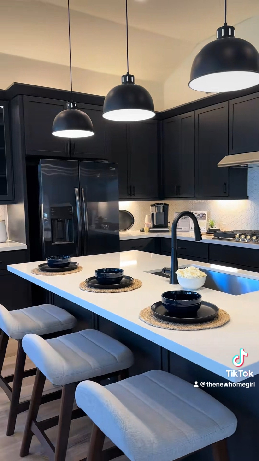 Light Gray and Brown Upholstered Counter Bar Height Stools.  Black Kitchen Decor and Bar Stools. Follow me for more 🤍

#LTKHome #LTKStyleTip