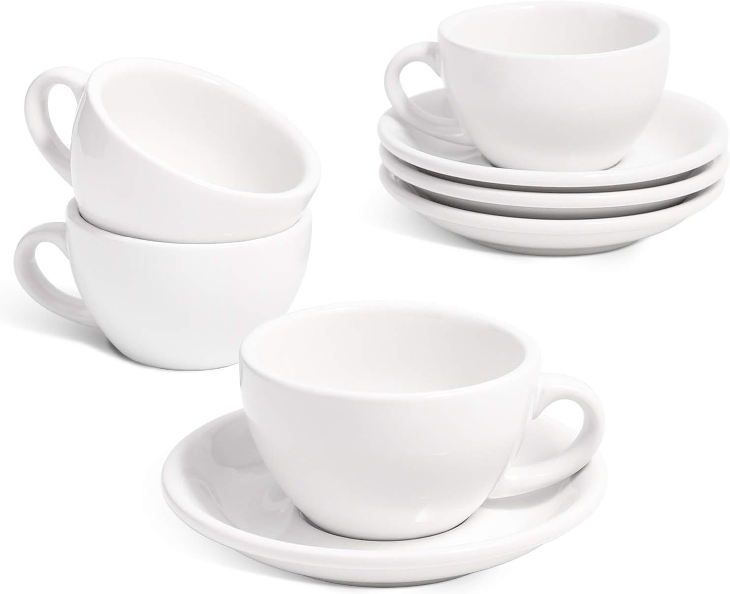 LE TAUCI Cappuccino Cups with Saucers 6 oz, Set of 4 Ceramic Coffee Cup and Saucer Set for Latte,... | Amazon (US)