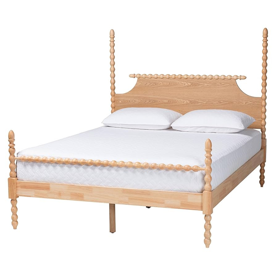 Baxton Studio Caliana Bobbin Four-Poster Platform Bed - Wooden Bed Frame with Turned Spindle Post... | Amazon (US)