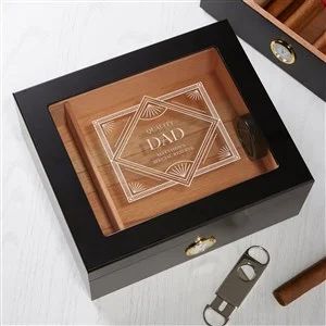 Top Shelf Dad Premium Black Engraved Cigar Humidor 50 Count | Personalization Mall