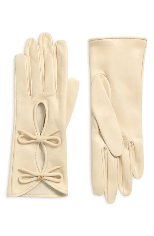 Valentino Garavani VLOGO Signature Leather Gloves in Butter White/Antique Brass at Nordstrom, Size 7 | Nordstrom