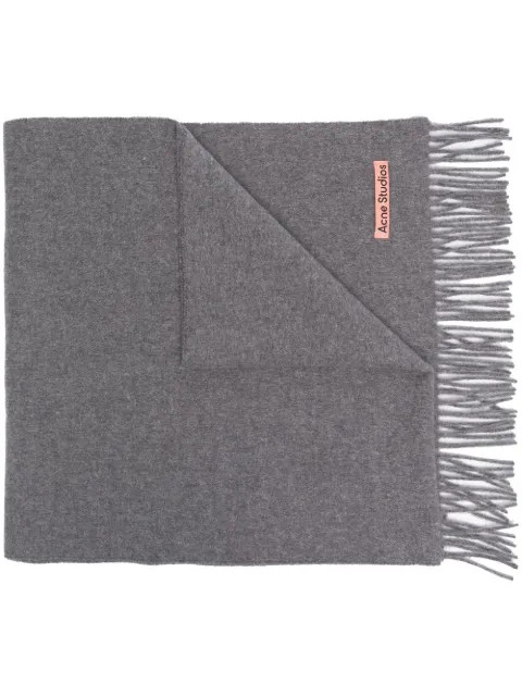 Acne Studios logo-patch frayed-edge Scarf - Farfetch | Farfetch Global