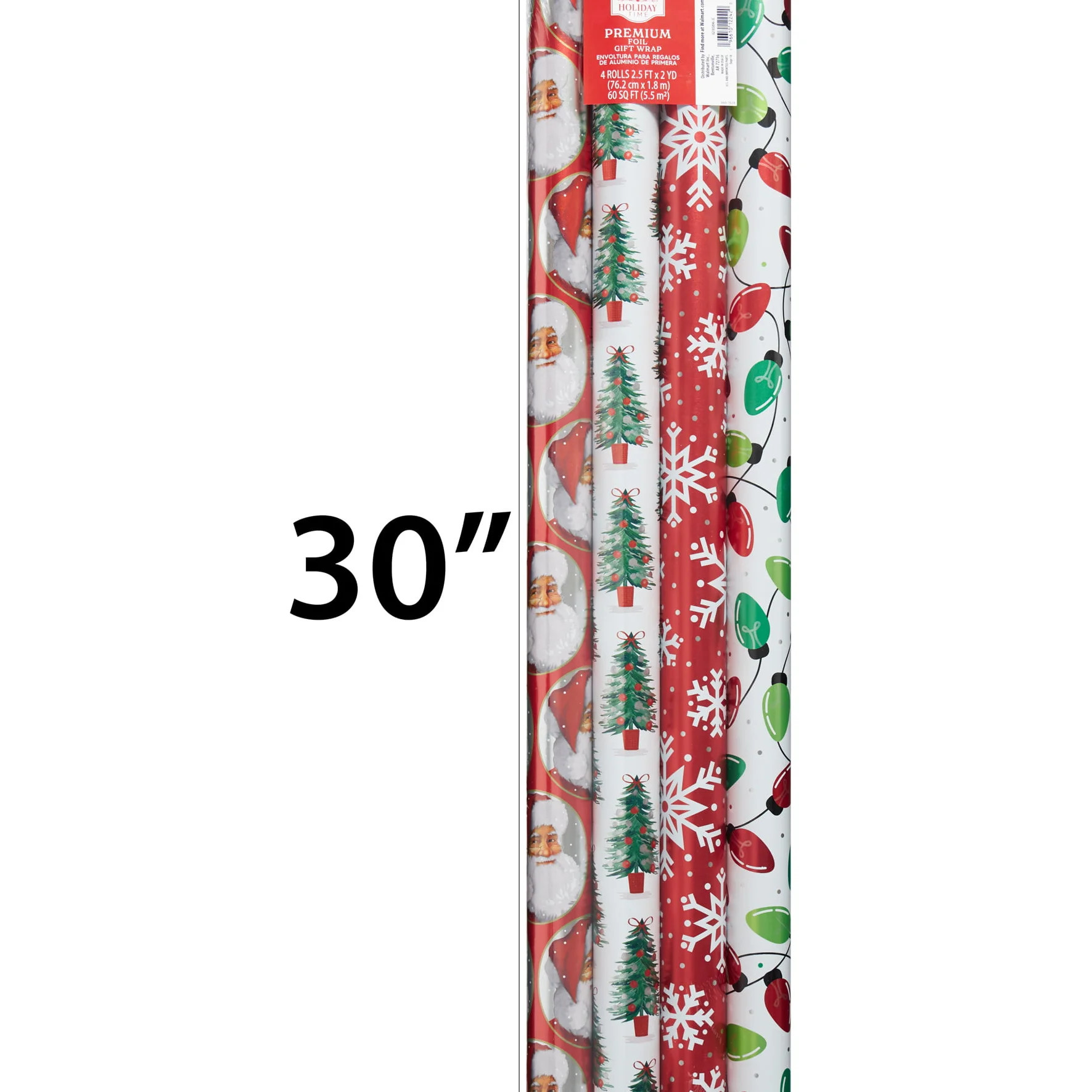 Joyful Multi-Pack Gift Wrap, Christmas 4 Rolls, 30", 60 Sq. ft. Multi-Color, Holiday Time | Walmart (US)