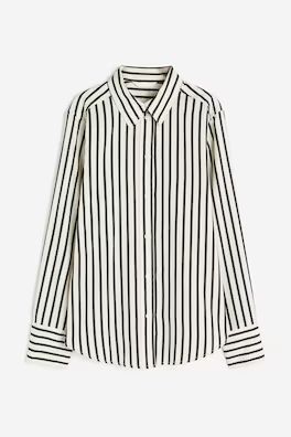 Pointed-collar Shirt - Long sleeve - Regular length - Light beige/black striped - Ladies | H&M US | H&M (US + CA)