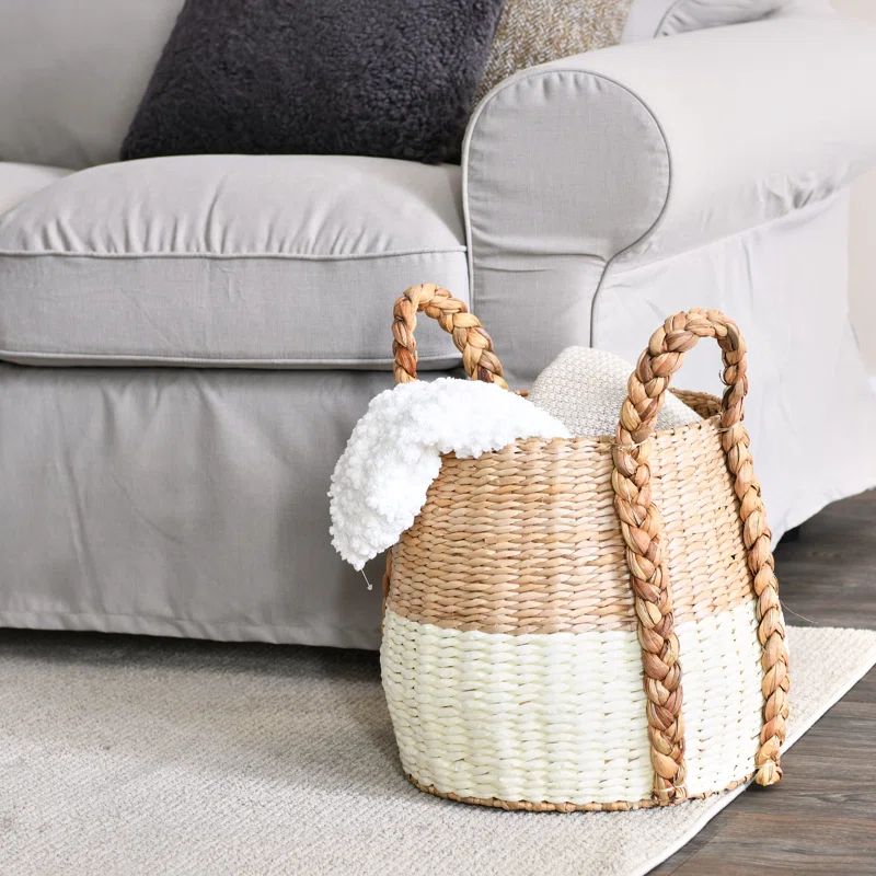 Cattail and Paper Terra Basket Two Tone Wicker Basket with Handles | Wayfair North America