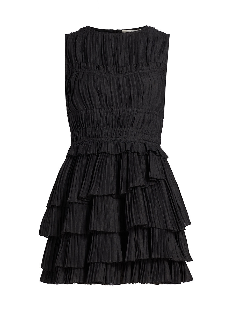 Women's Thalia Pleated Sleeveless Minidress - Black - Size Large | Saks Fifth Avenue