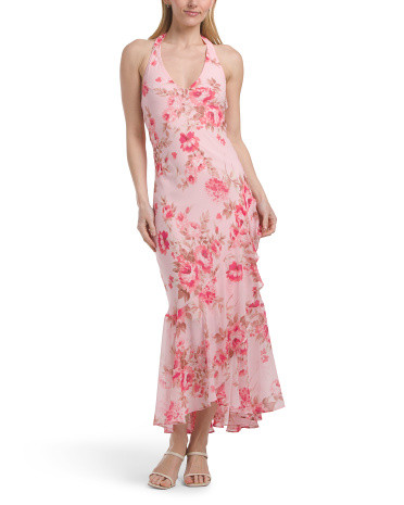Floral Printed V-neck Chiffon Dress | TJ Maxx