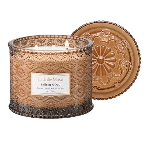 LA JOLIE MUSE Saffron & Oud Candle - Incense, Oud, Red Saffron | 12 oz Large 2-Wick Soy Wax Candle | 60 Hours Clean Burn | Gift-Ready for Hosts & Gatherings | Elegant Home Décor | Amazon (US)