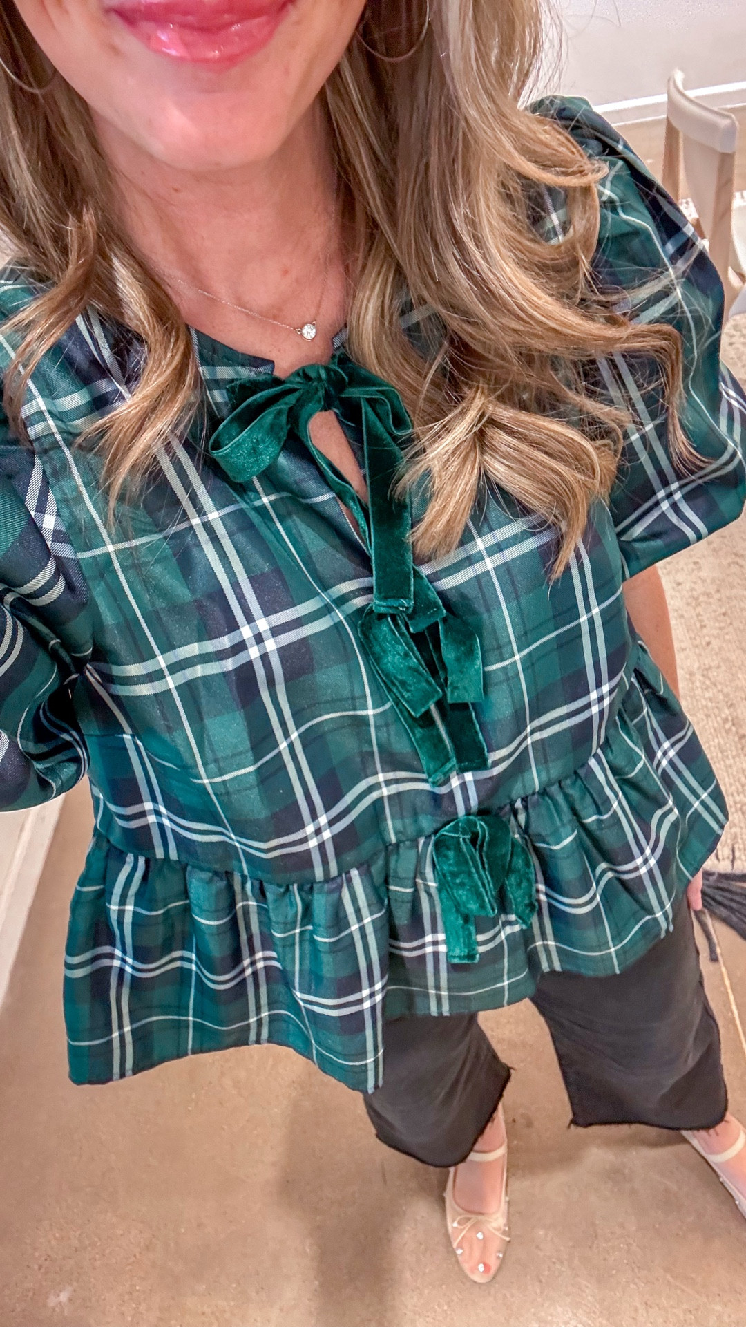 Loving this green, white and navy tartan plaid for the holidays 💚! Such a great easy preppy look with the velvet bow ties that are functional. Paired with my favorite mesh rhinestone flats from Loeffler Randall. Holiday shopping / christmas party / party looks/ mom style / traditional / christmas card / christmas even / peplum top / J.Marie / Dillard’s 

#LTKSeasonal #LTKGiftGuide #LTKHoliday
