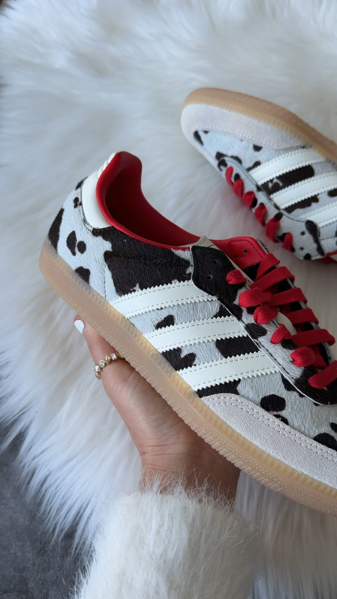 Adidas cow print sneakers fully in stock. Runs true to size 