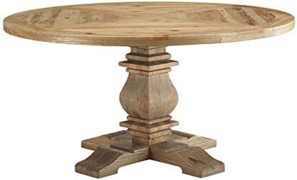 Modway Column 59" Rustic Farmhouse Pine Wood Round Kitchen and Dining Room Table, Brown | Amazon (US)