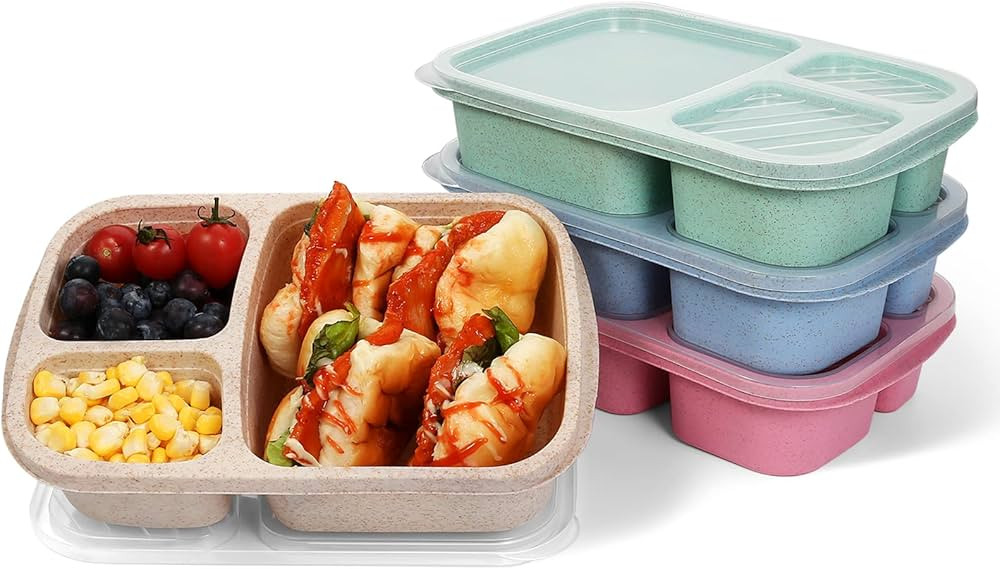 xhongz 3 Compartment Meal Prep Lunch Containers for Adults, 4 Pack Bento Lunch Box, Durable BPA F... | Amazon (US)