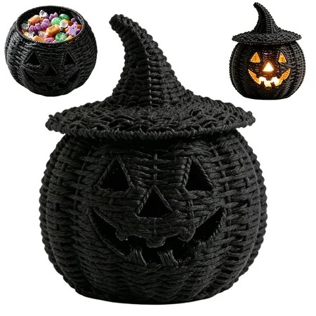 Halloween Woven Seagrass Pumpkin For Spooky Halloween Candy Storage And Home Decor, Black Handcrafted Witch Hat Woven Seagrass Pumpkin For Festive Parties, Premium Decorative Woven Seagrass Pumpkin | Walmart (US)