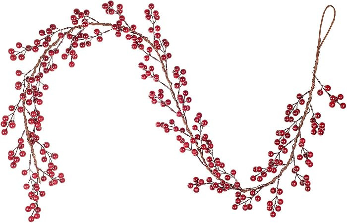 6FT Red Berry Garland, Flexible Artificial Red and Burgundy Berry Christmas Garland for Indoor Ou... | Amazon (US)