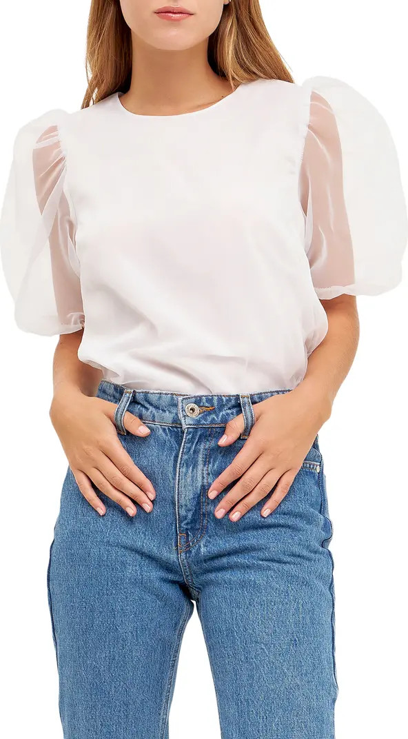 Sheer Puff Sleeve Organza Top | Nordstrom