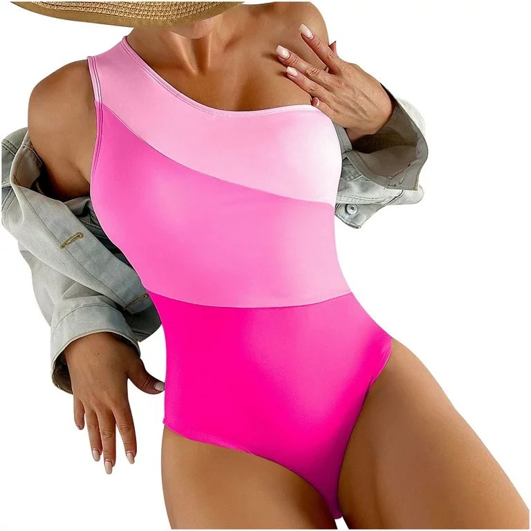 OGLCCG Women's One Piece Swimsuit One Shoulder Modest Tummy Control Bathing Suit Color Block Slim... | Walmart (US)