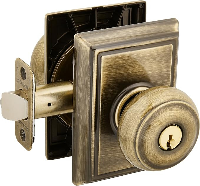 Schlage Lock Company F51AGEO609ADD Antique Brass Georgian Keyed Entry F51A Panic Proof Door Knob ... | Amazon (US)