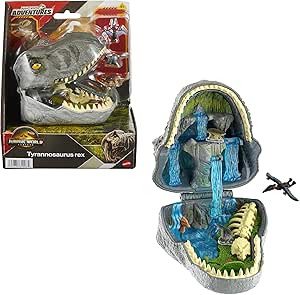 Mattel Jurassic World Rebirth Micro Adventure Playset, Tyrannosaurus Rex Head Opens to 4 Interact... | Amazon (US)