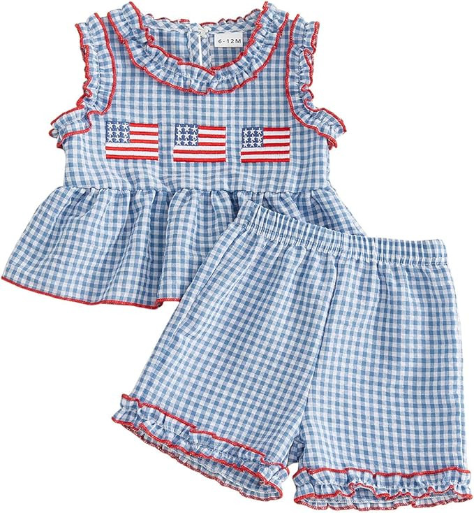 Socutebabe Toddler Girl 4th Of July Outfit Little Girls American Flag Fly Sleeve Shirt Star Short... | Amazon (US)