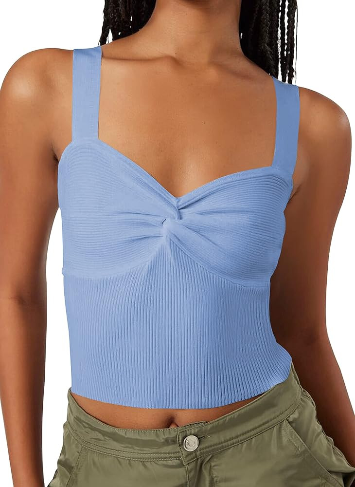 SAFRISIOR Women Sweetheart Neck Twist Knot Crop Tank Top Sleeveless Backless Knitted Crop Vest To... | Amazon (US)