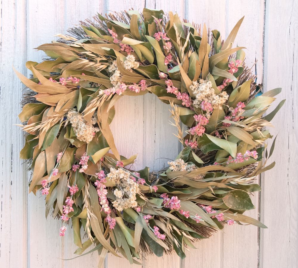 Dried Pink Larkspur Wreath | Pottery Barn (US)