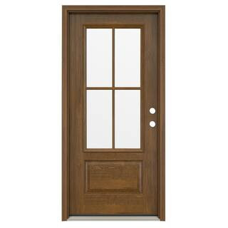 JELD-WEN 36 in. x 80 in. Left-Hand 4 Lite Clear Glass Hazelnut Fiberglass Prehung Front Door THDJ... | The Home Depot