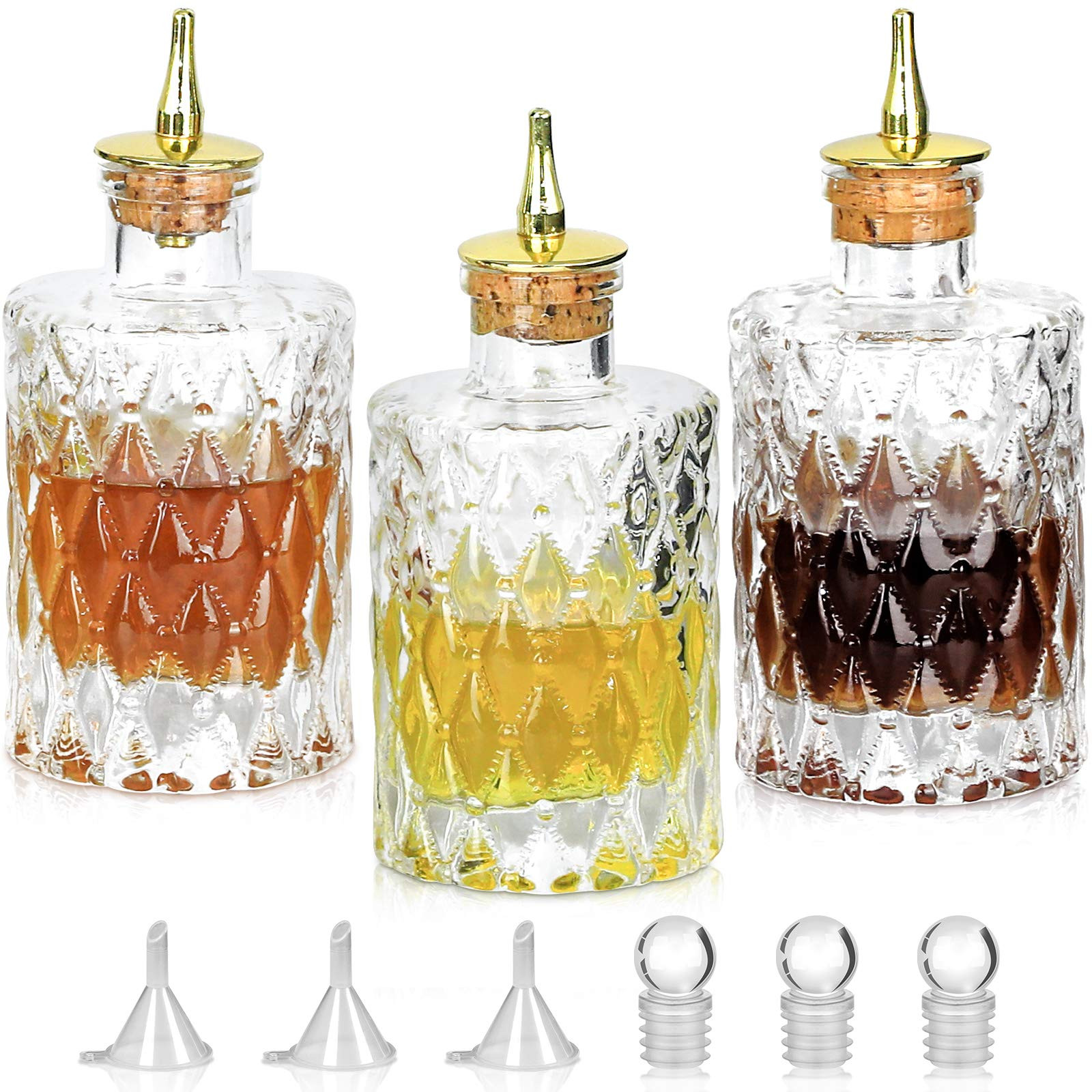 LINALL Jewel Bitter Bottle 3pcs 6oz / 175ml, With Gold Plated Cork Dasher Top For Cocktail (3, Go... | Amazon (US)