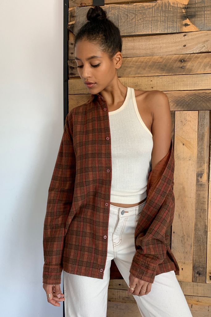 Urban Renewal Recycled Overdyed Boyfriend Flannel Shirt | Urban Outfitters (US and RoW)