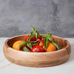 14" Large Wood Serving Platter Shallow Bowl | Amazon (US)