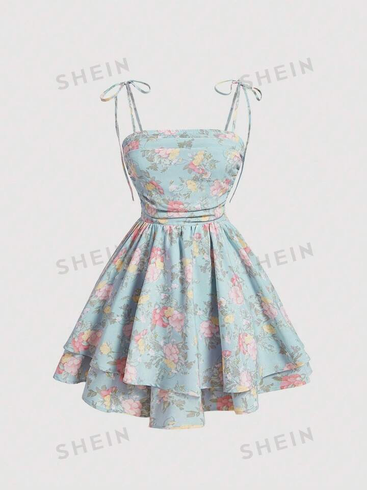 SHEIN MOD Women's Vintage Ditsy Floral Print Sundress With Spaghetti Straps And Country Style, Pe... | SHEIN